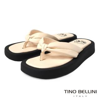 【TINO BELLINI 貝里尼】西班牙進口羊皮夾腳厚軟底涼拖鞋FSQO004(米)