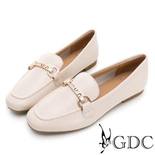 【GDC】真皮方頭銀釦舒適平底樂福包鞋-米色(224471-10)