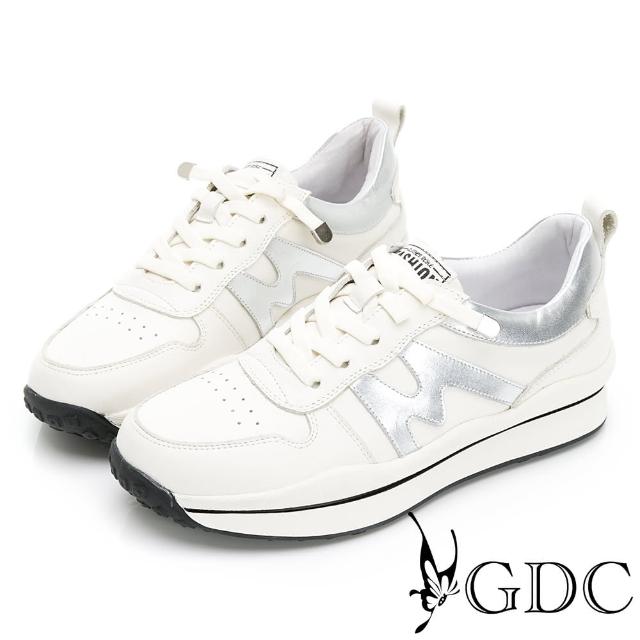 【GDC】撞色運動風俐落真皮軟底休閒鞋-銀色(226143-98)