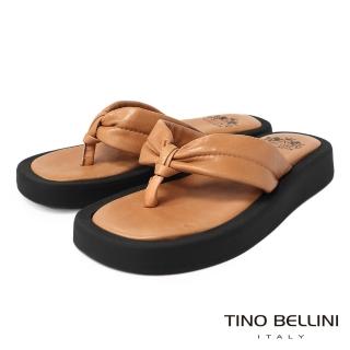 【TINO BELLINI 貝里尼】西班牙進口羊皮夾腳厚軟底涼拖鞋FSQO004(棕)