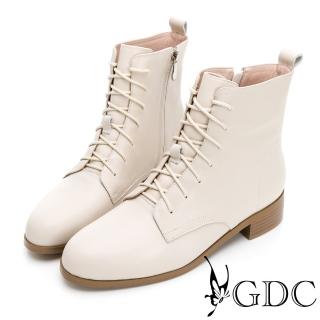 【GDC】英倫女孩經典綁帶百搭造型低跟短靴-米色(228553-10)