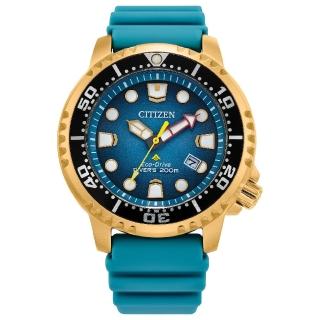 【CITIZEN 星辰】夏日海浪波紋光動能橡膠錶帶款 44mm 藍款(BN0162-02X)