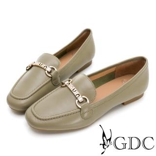 【GDC】真皮方頭銀釦舒適平底樂福包鞋-綠色(224471-18)