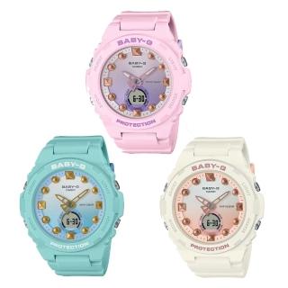 【CASIO 卡西歐】BABY-G 夏日海灘 雙顯式電子錶 三款色系可選(藍/粉/白)