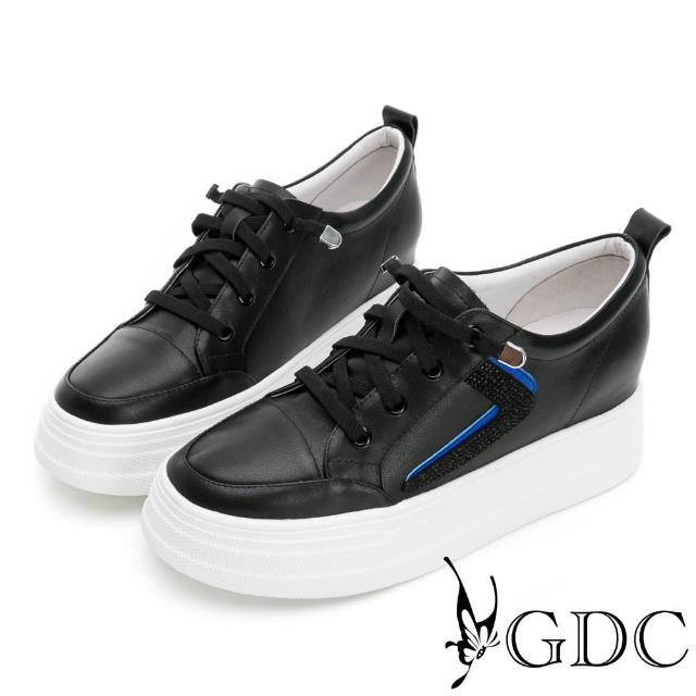 【GDC】繽紛真皮水鑽厚底免綁帶休閒鞋-黑色(226142-00)