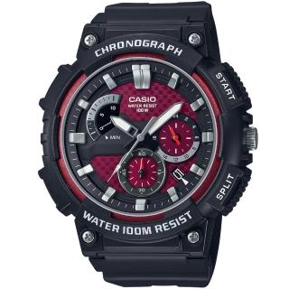 【CASIO 卡西歐】運動時尚潮流樹脂腕錶/黑x紅面(MCW-200H-4A)