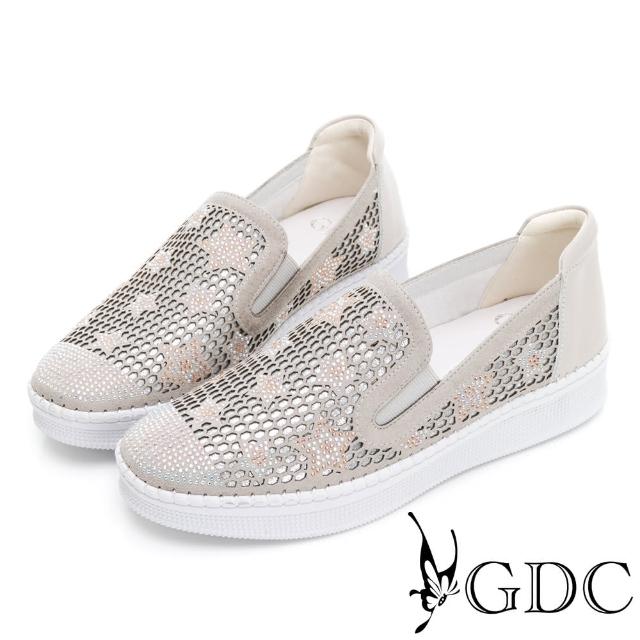 【GDC】星辰水鑽沖孔舒適真皮休閒鞋-銀色(226145-98)
