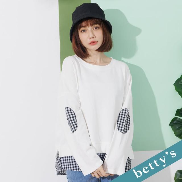 【betty’s 貝蒂思】手肘格子布拼接落肩T-shirt(白色)