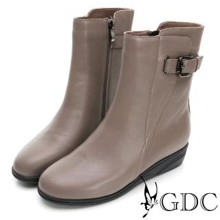 【GDC】帥氣真皮側釦中筒楔型靴-灰色(228560-15)