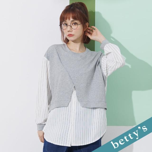 【betty’s 貝蒂思】假兩件開衩條紋長袖上衣(灰色)