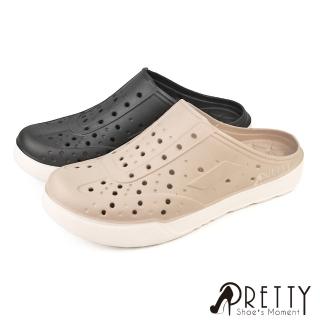 【Pretty】男女 女大尺碼 拖鞋 穆勒鞋 洞洞鞋 雨鞋 防水鞋 布希鞋(卡其、黑色/37-44)