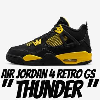 【NIKE 耐吉】休閒鞋 Air Jordan 4 GS Retro Thunder 黑黃 大童 女鞋 408452-017