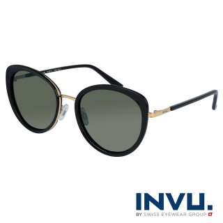 【INVU】瑞士微貓眼小臉系列偏光太陽眼鏡(黑/金 B1027A)