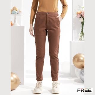 【FREE】彈性斜紋平織修身錐形褲(咖啡)