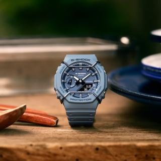 【CASIO 卡西歐】G-SHOCK 啞光金屬雙顯手錶-藍(GA-2100PT-2A)