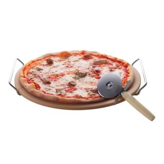 【EXCELSA】披薩刀+12吋石板披薩烤盤(Pizza 比薩 圓形烤盤)