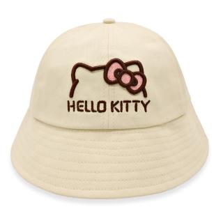 【HELLO KITTY】凱蒂貓~ Hello Kitty櫻花立體刺繡圖樣卡其色親子漁夫帽(正廠原版台灣授權)