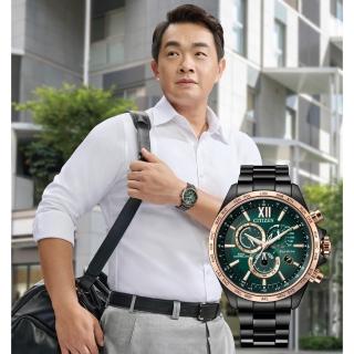 【CITIZEN 星辰】GENTS 廣告款探索森林光動能電波時尚男錶-綠x黑/45mm(CB5956-89X)