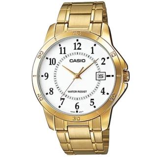 【CASIO 卡西歐】時尚復古不鏽鋼腕錶/金x白面 數字款(MTP-V004G-7B)