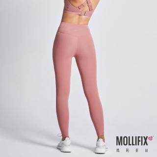 【Mollifix 瑪莉菲絲】前交叉高腰包覆訓練動塑褲、瑜珈服、Legging(玫瑰粉)