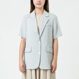 【T.Life】韓系簡約薄款寬鬆長版短袖西裝外套(2色)
