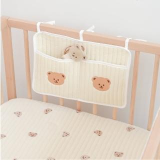【床邊小物】韓風嬰兒床邊收納袋(棉布 綁帶 尿布袋 多用途 床邊掛袋 嬰兒床收納袋)