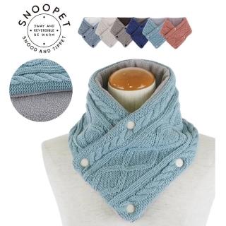 【日本SOLEIL】頂級設計親膚柔軟舒適鈕扣式脖圍羊毛觸感釦子圍巾披肩(藍色)