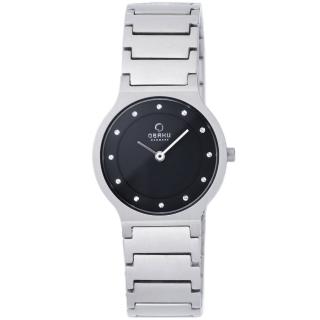【OBAKU】視覺層次晶鑽鈦不鏽鋼腕錶-黑面/28mm(V133LCBSC1)