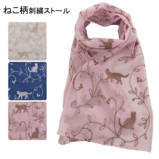 【日本SOLEIL】頂級設計100%純棉貓咪圖騰透氣柔軟舒適絲巾羊毛觸感圍巾披肩脖圍(粉紅色)