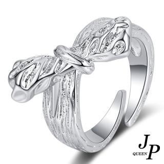 【Jpqueen】紋理蝴蝶結立體簡約開口彈性戒指(銀色)