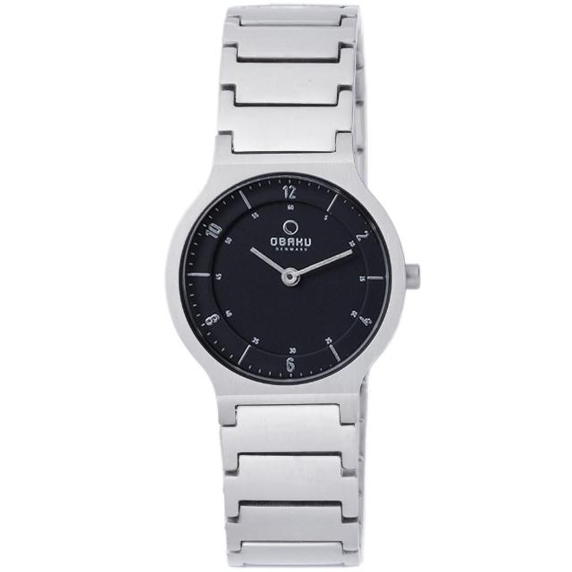 【OBAKU】視覺層次晶鑽不鏽鋼腕錶-黑面/28mm(V133LCBSC)