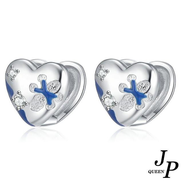 【Jpqueen】藍晶雪花愛心水鑽滴膠耳環(銀色)