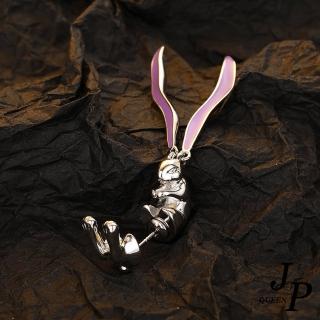 【Jpqueen】倒吊小兔子設計款童趣耳環單隻款(銀色)