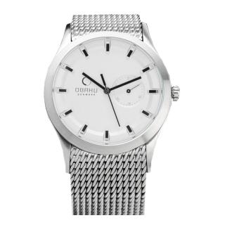 【OBAKU】極簡時刻日期米蘭帶腕錶-銀框白面/41.5mm(V124GCIMC)