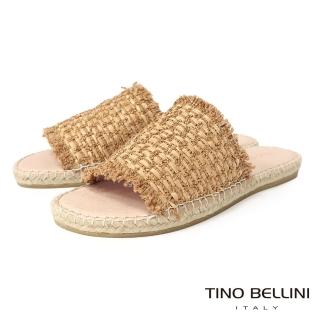 【TINO BELLINI 貝里尼】西班牙進口拉菲草編織寬帶麻底涼拖鞋FSQT006(棕)
