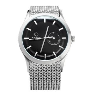 【OBAKU】極簡時刻日期米蘭帶腕錶-銀框黑面/41.5mm(V124GCBMC)