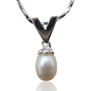 【小樂珠寶】簡單水滴形橢圓珠天然珍珠單顆項鍊(寵愛自己附有珍珠耳環)