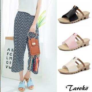 【Taroko】夏季清涼T型魚嘴低跟大尺碼涼鞋(5色可選)