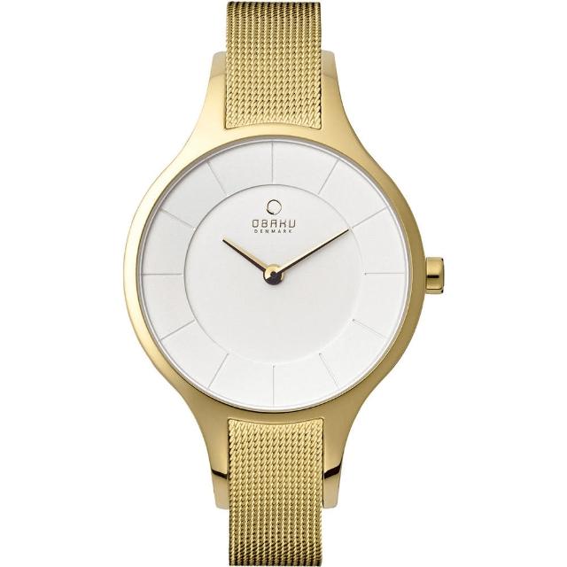 【OBAKU】鳴響時刻時尚米蘭帶腕錶-香檳金(V165LXGIMG)