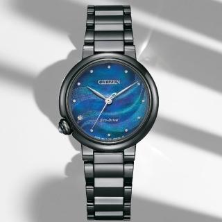 【CITIZEN 星辰】廣告款 光動能 時尚黑腕錶 30mm/(EM0915-86N)