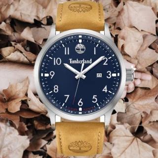 【Timberland】天柏嵐 TRUMBULL系列 經典腕錶 皮帶-藍/小麥黃45mm(TDWGB0010103)