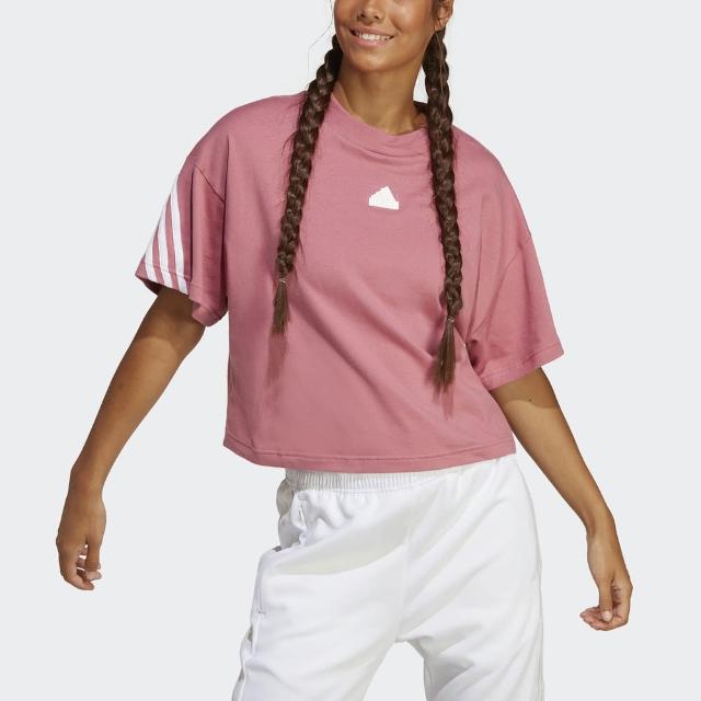 【adidas 愛迪達】W FI 3S Tee 女 短袖 上衣 短版 T恤 運動 休閒 時尚 簡約 棉質 粉 白(IB8519)