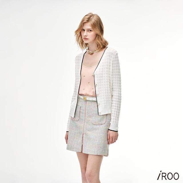 【iROO】立體格紋狀針織外套