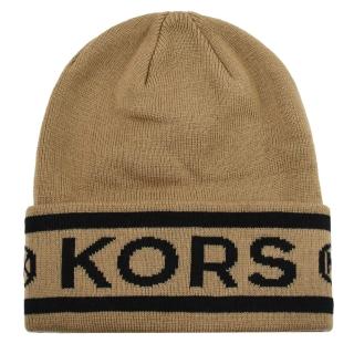 【Michael Kors】簡約時尚風品牌LOGO針織個性毛帽(棕褐)