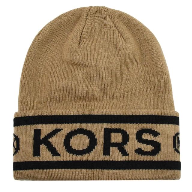 【Michael Kors】簡約時尚風品牌LOGO針織個性毛帽(棕褐)