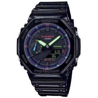 【CASIO 卡西歐】G-SHOCK 小精靈八角錶殼耐衝擊運動雙顯腕錶/黑(GA-2100RGB-1A)