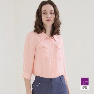 【ILEY 伊蕾】輕甜造型明線口袋雪紡襯衫(粉色；M-XL；1221061502)
