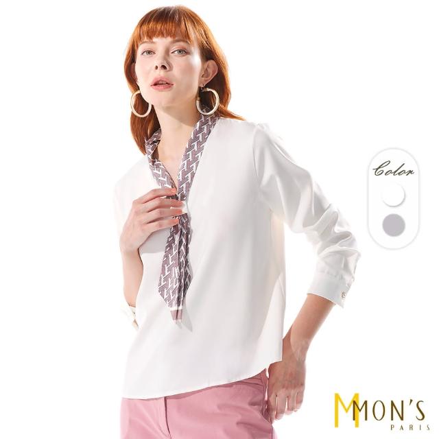 【MON’S】印花絲巾領時尚襯衫(2色任選)