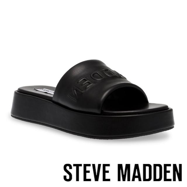 【STEVE MADDEN】BEWILD 品牌壓字鬆糕厚底拖鞋(黑色)