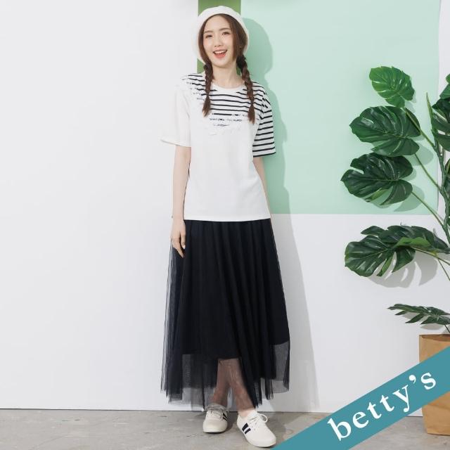 【betty’s 貝蒂思】鬆緊腰帶抽皺網紗長裙(黑色)